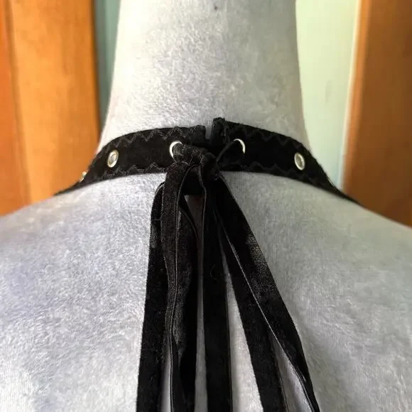 Gothic Victorian Vampire Dark Fairy Torture Garden Black Ruffle & Strap Dress - Picture 10 of 12